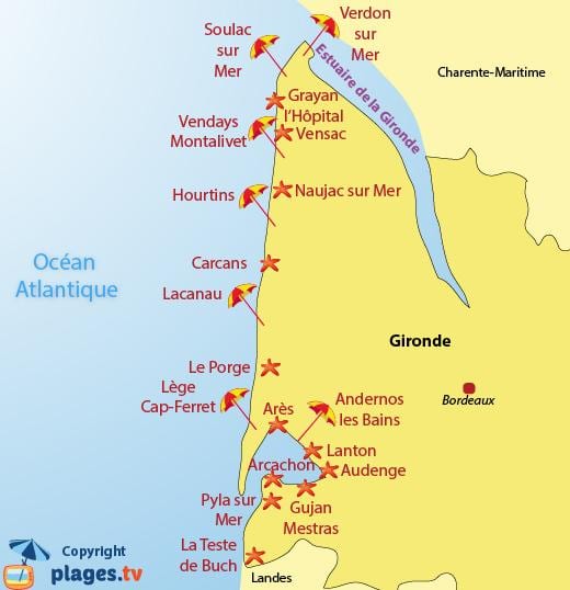 mapa Bordeaux beach