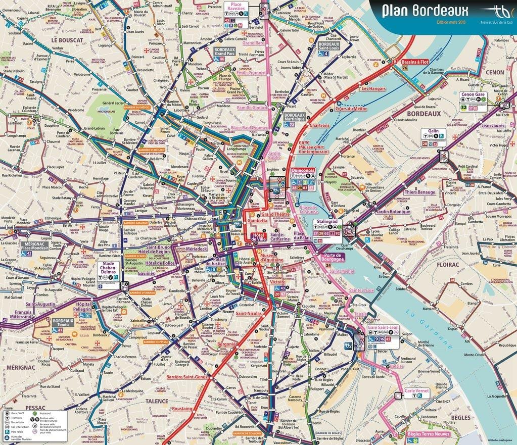 Bordeaux autobusové trasy mapě