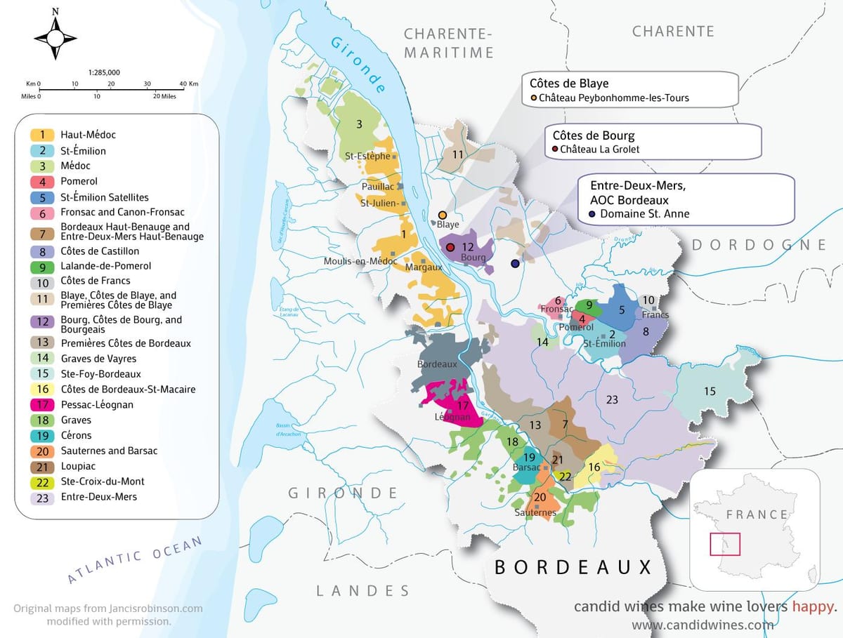mapa Bordeaux zámky