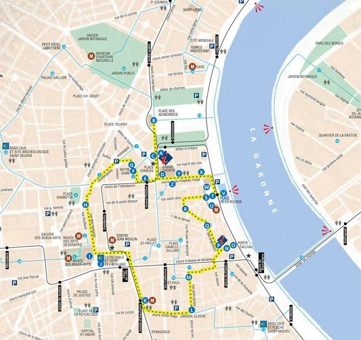 mapa Bordeaux pěší výlet