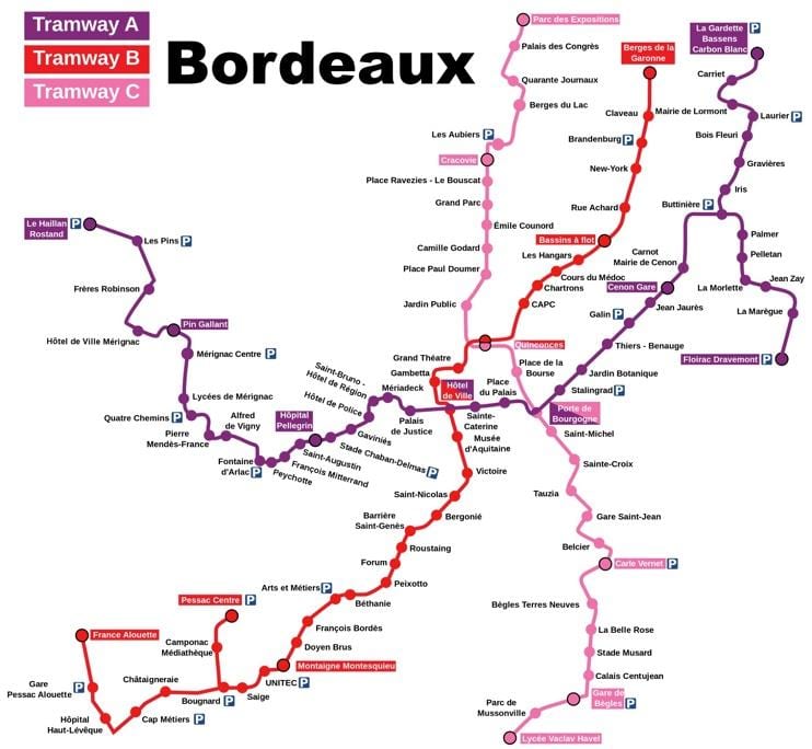 mapa Bordeaux stanice