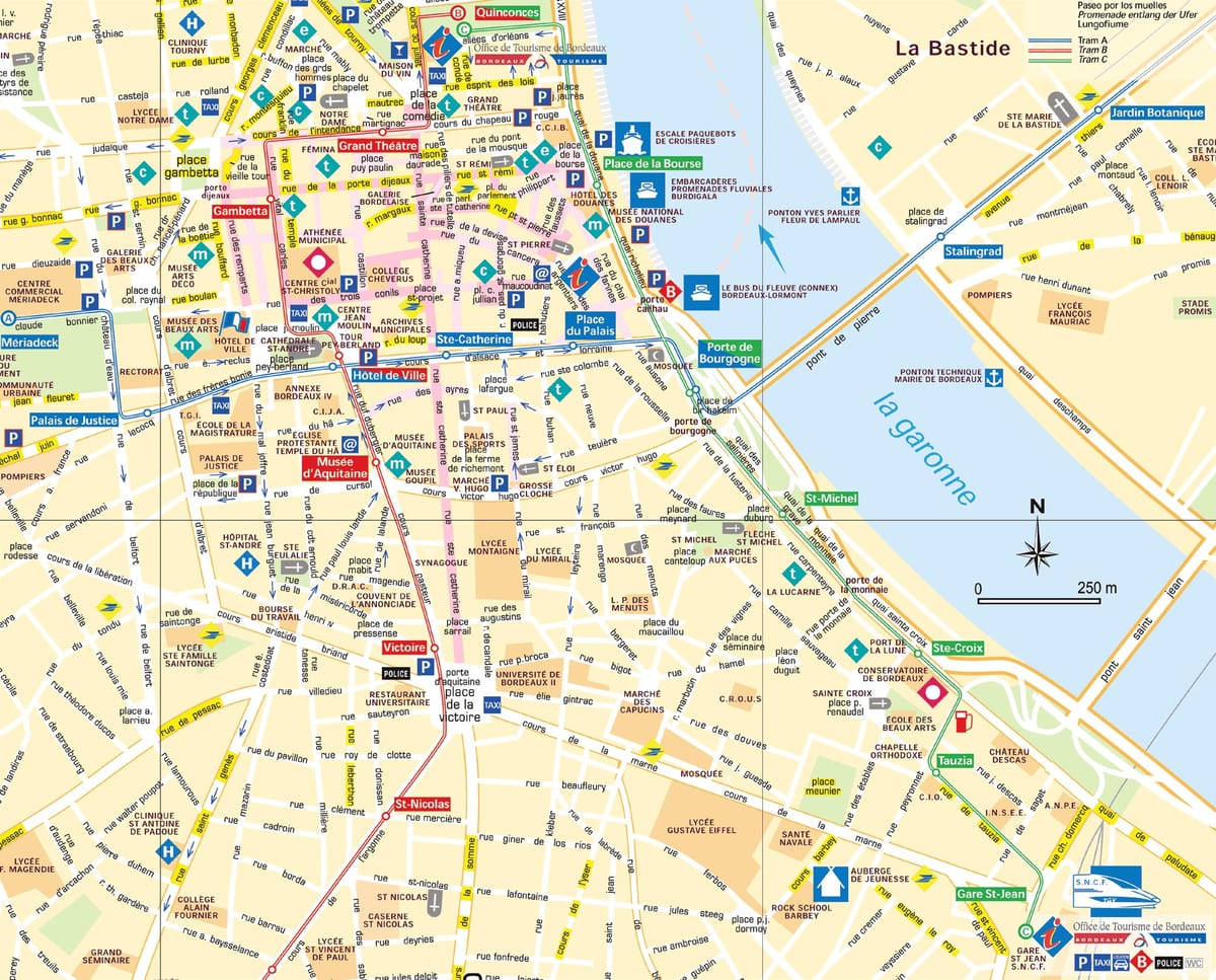 ulice mapa z Bordeaux, francie