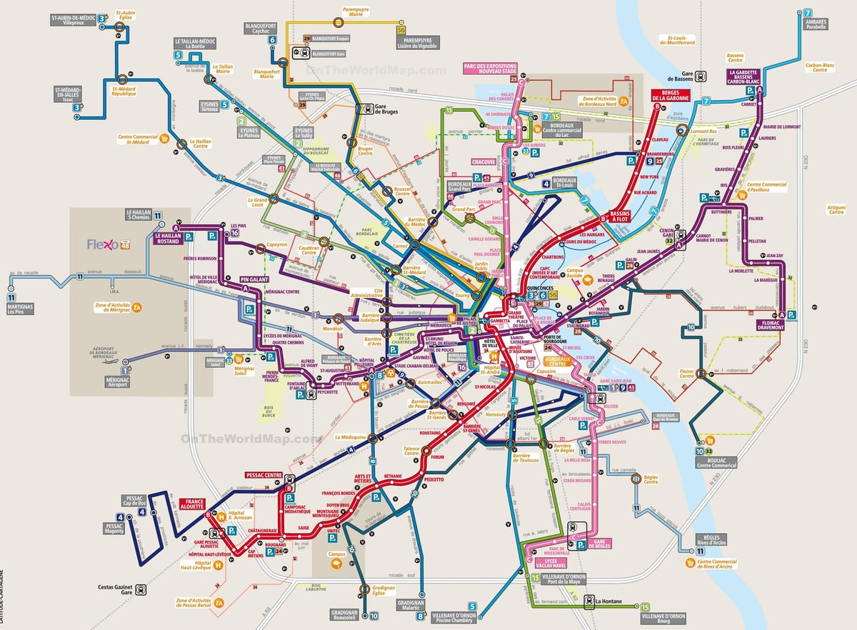 mapa Bordeaux tranzitu