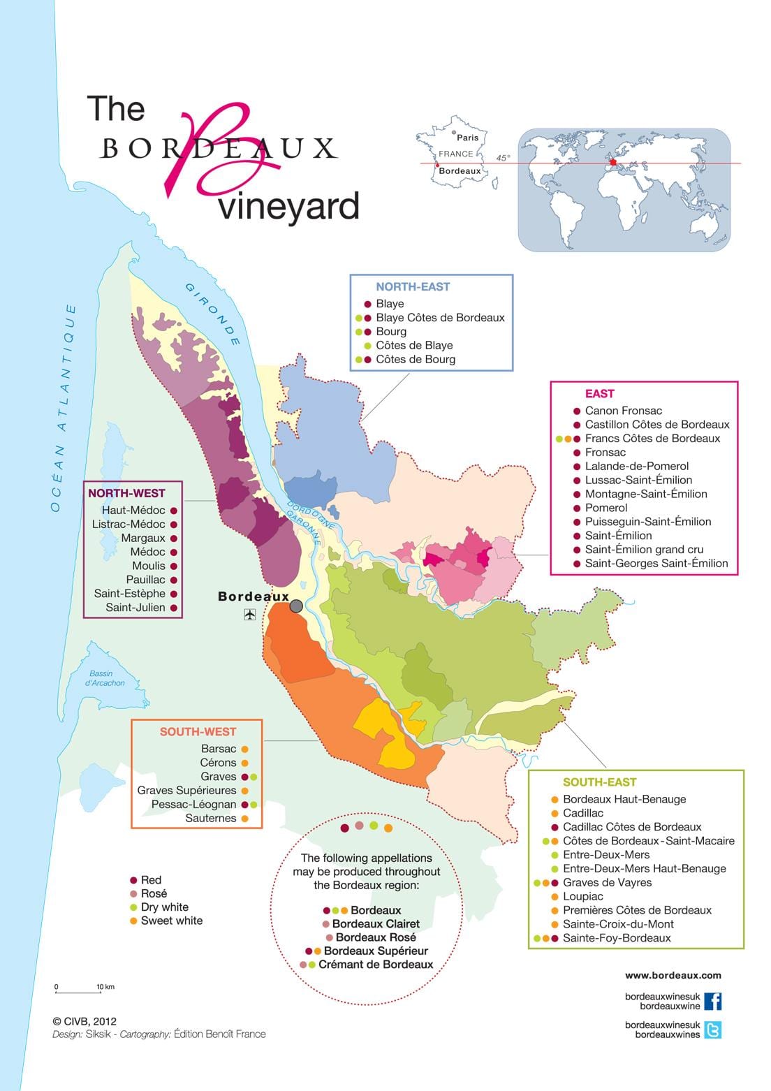 mapa Bordeaux wine country