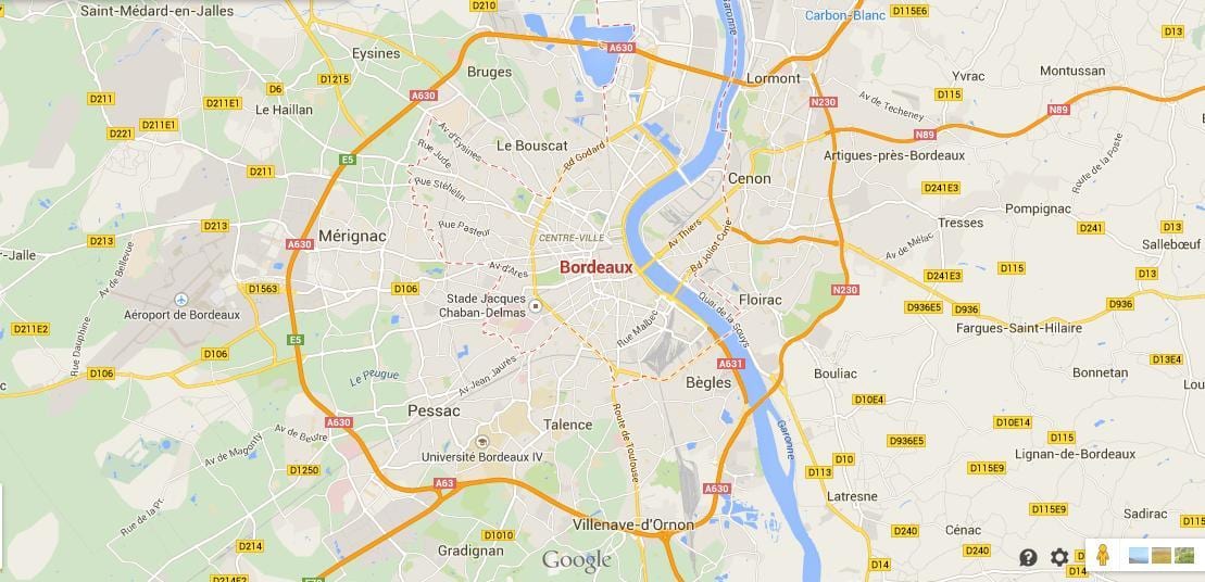 mapa Bordeaux francie