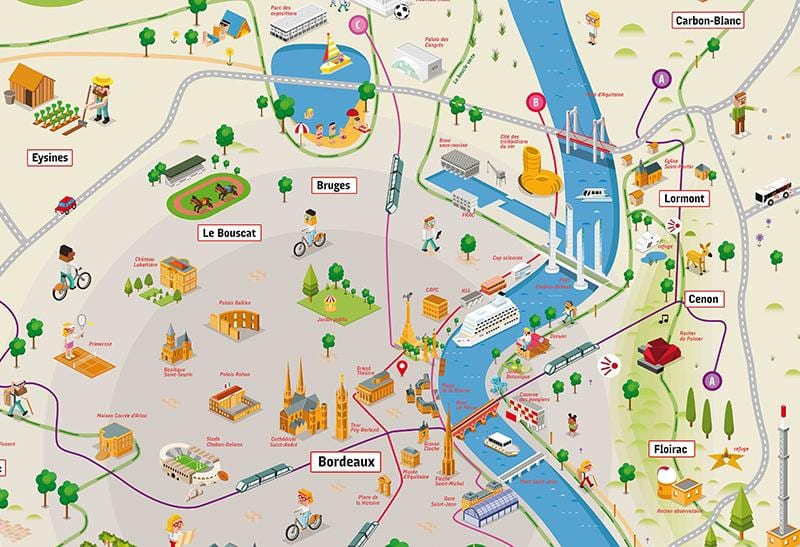 Bordeaux a okolí mapě