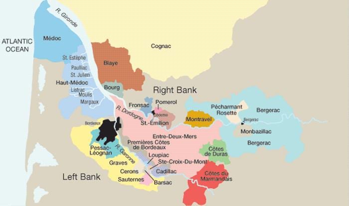 levý břeh Bordeaux mapě