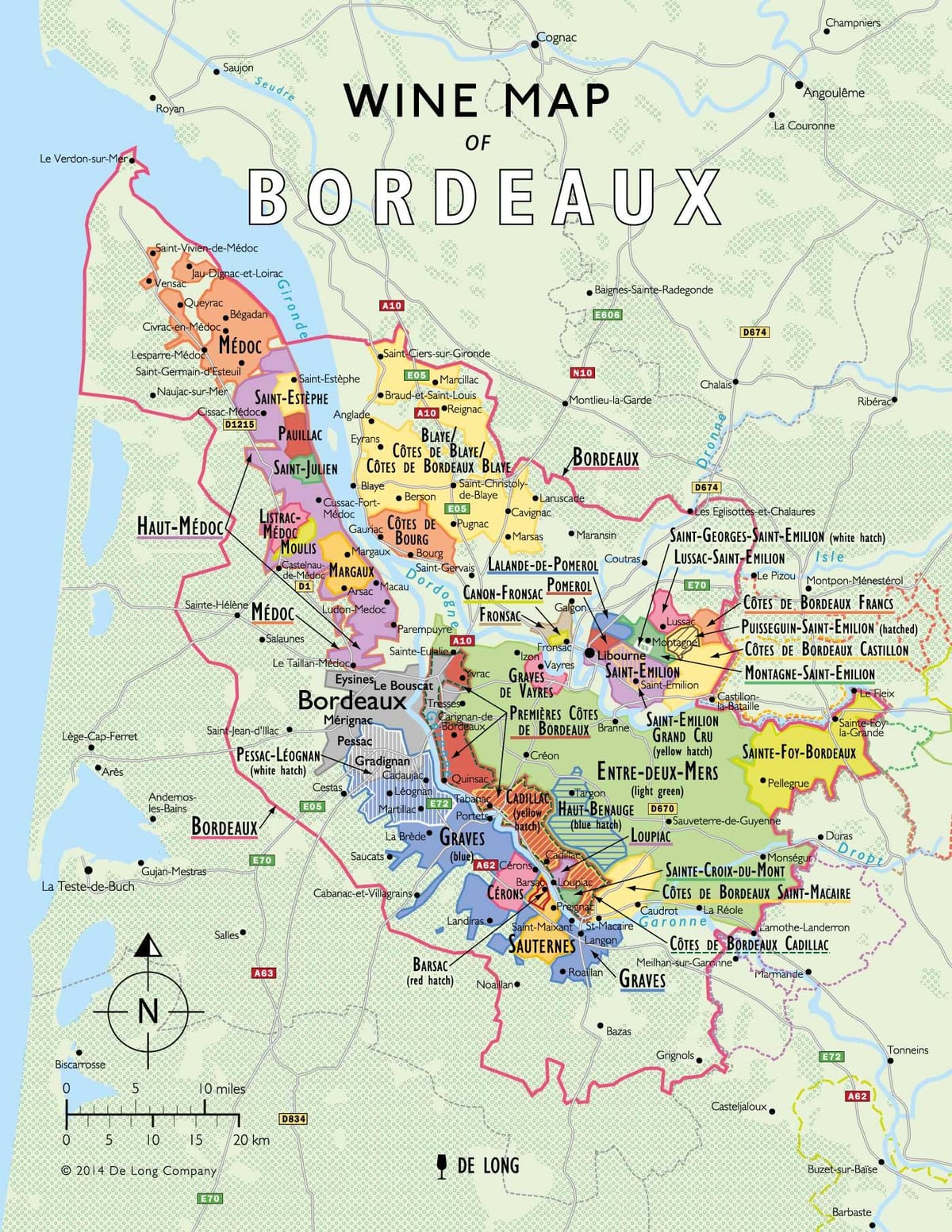 mapa Bordeaux víno trasy