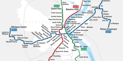 Bordeaux tramvajové trati mapa