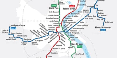 Tramvaj mapa Bordeaux, francie
